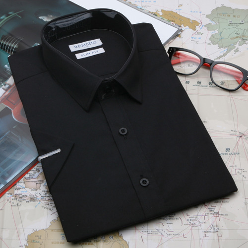반팔 남성 와이셔츠 슬림핏 블랙 셔츠 95-110사이즈 SB059