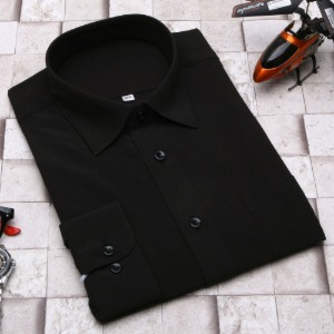 남자셔츠 와이셔츠 긴팔 남성셔츠 일반핏 블랙 폴리 스판 솔리드셔츠 95-120사이즈 RA258