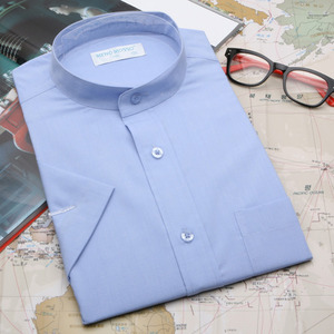 여름카이나셔츠 남성 차이나카라 블루 일반핏 반팔 와이셔츠 SB028